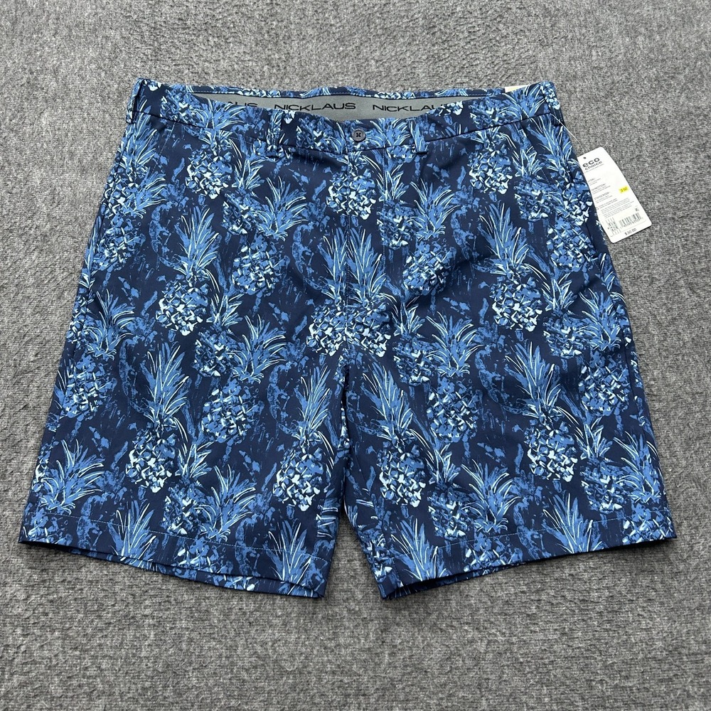 Jack Nicklaus Shorts Size 38 Blue Pineapple Wicking Stretch Golf‎ Beach SPF